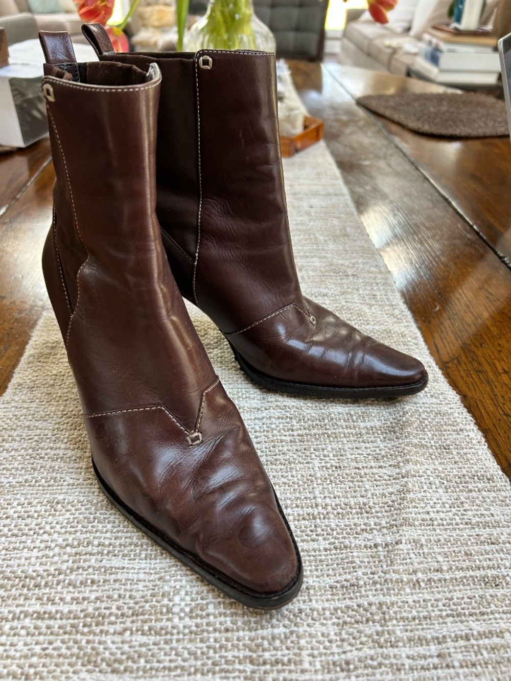Joan & David Brown Leather Heel Western Style Boots